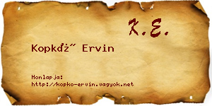 Kopkó Ervin névjegykártya